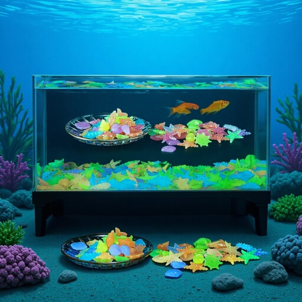 Aquarium Decoration Rock - Pierres océaniques lumineuses, coquilles fluorescentes, étoiles
