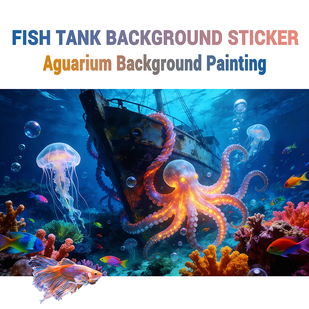 Aquarium Fish Paradise - Autocollant de fond d'aquarium, Octopus Paradise,
